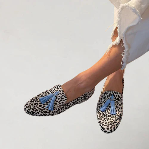 BLUESPOT | TRENDY LEOPARD WITH SOFT BLUE TASSELS LOAFERS