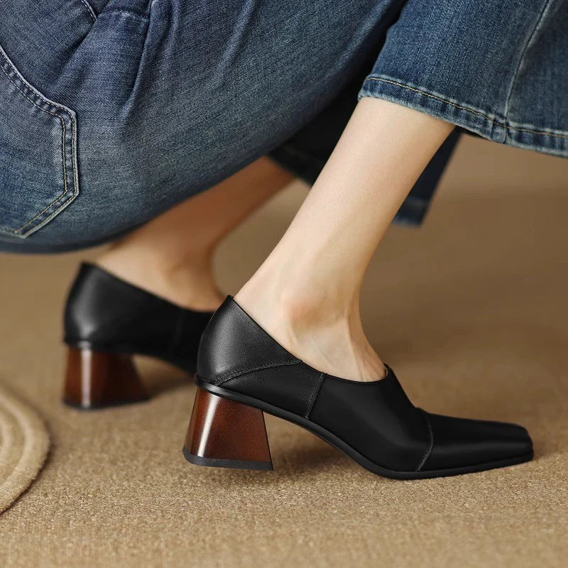 BLOCKSTEP | SQUARE-TOE BROWN HEELS