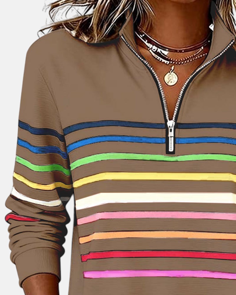 JUDITH | RAINBOW STRIPED ZIP SWEATSHIRT