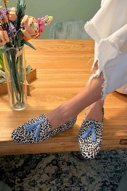 BLUESPOT | TRENDY LEOPARD WITH SOFT BLUE TASSELS LOAFERS
