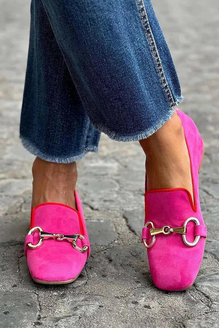 FUCHSIALINK | STYLISH HOT PINK CHAIN-DECORATED LOAFERS