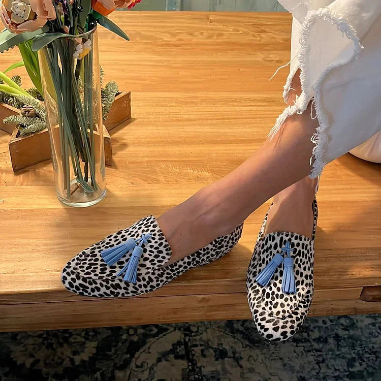 BLUESPOT | TRENDY LEOPARD WITH SOFT BLUE TASSELS LOAFERS