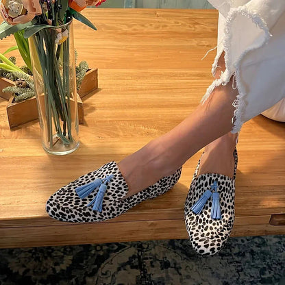 BLUESPOT | TRENDY LEOPARD WITH SOFT BLUE TASSELS LOAFERS