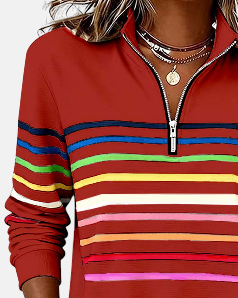 JUDITH | RAINBOW STRIPED ZIP SWEATSHIRT