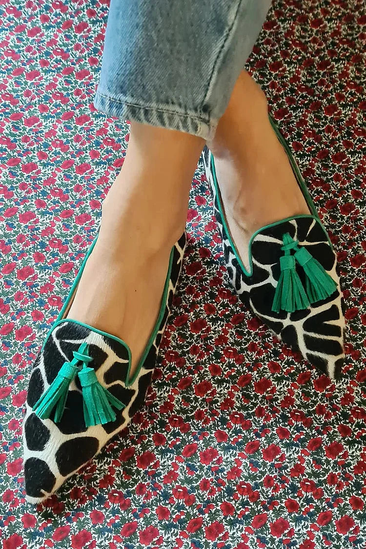 MOOFIT | COW PRINT TASSEL LOAFERS