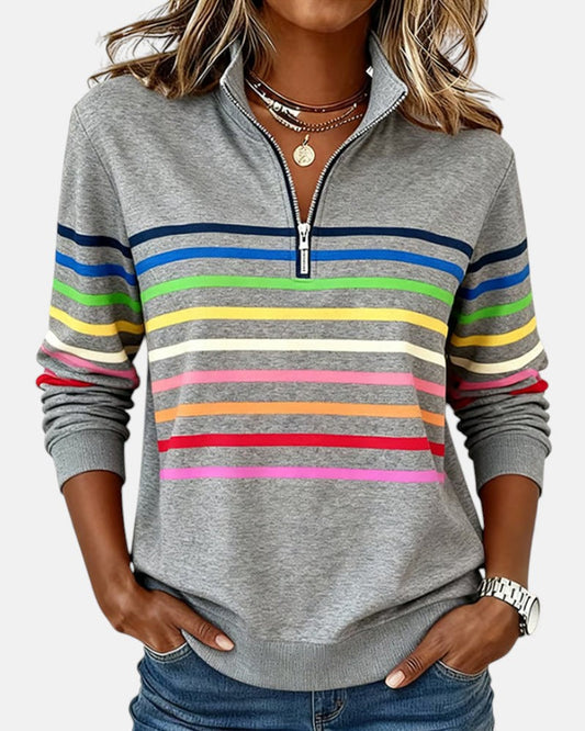 JUDITH | RAINBOW STRIPED ZIP SWEATSHIRT