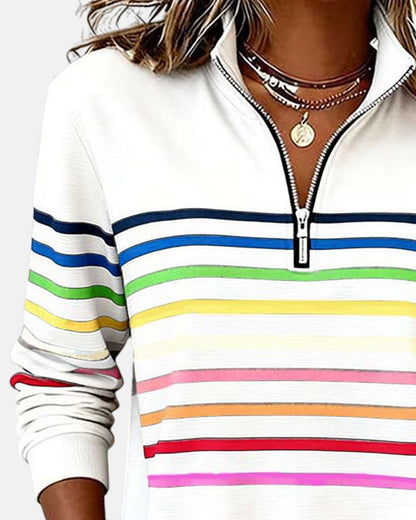 JUDITH | RAINBOW STRIPED ZIP SWEATSHIRT
