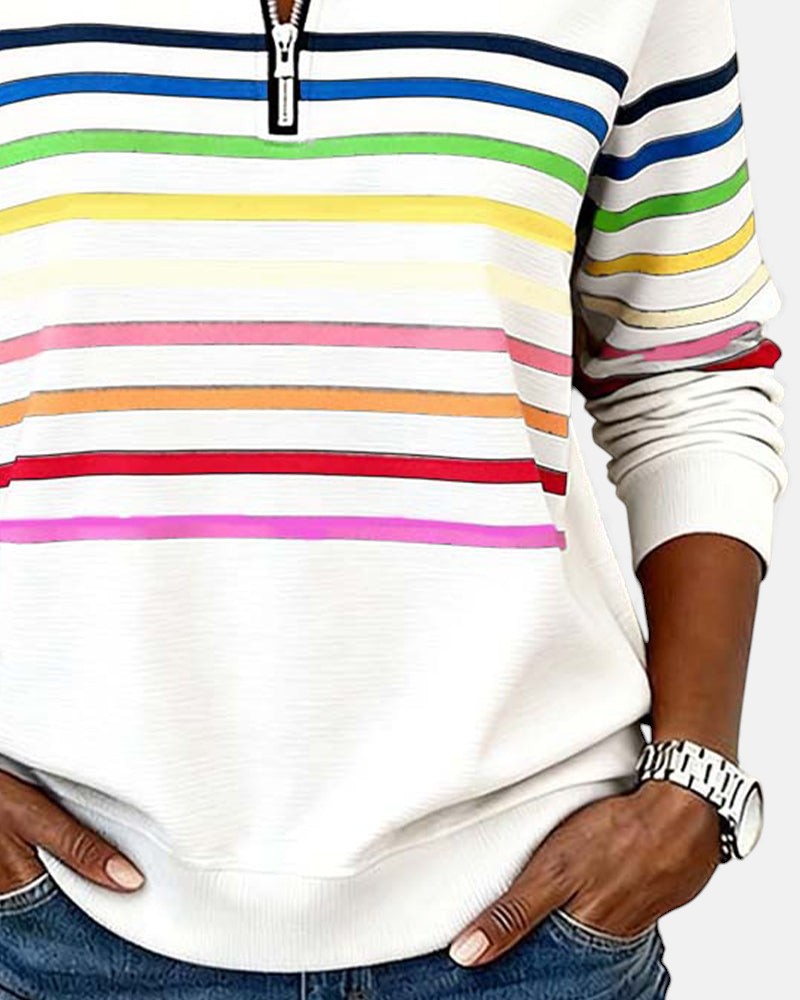 JUDITH | RAINBOW STRIPED ZIP SWEATSHIRT