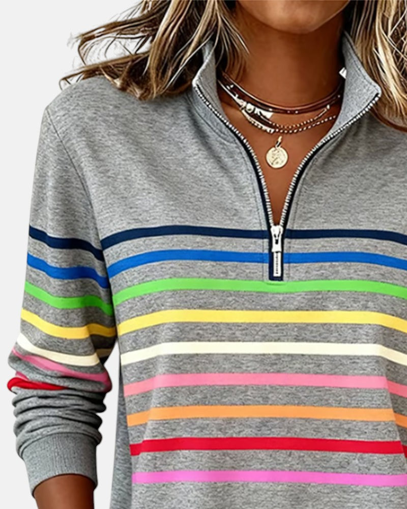 JUDITH | RAINBOW STRIPED ZIP SWEATSHIRT