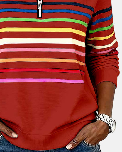 JUDITH | RAINBOW STRIPED ZIP SWEATSHIRT