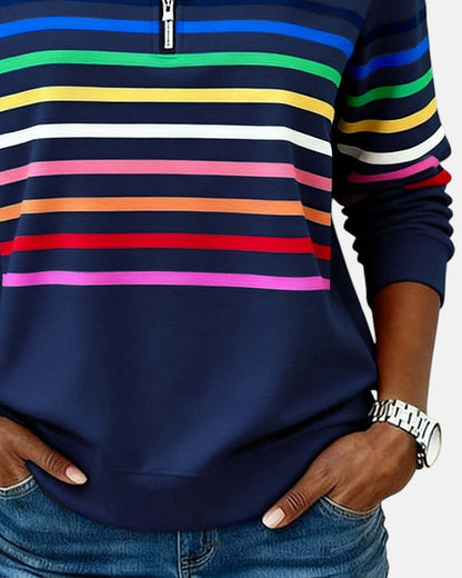 JUDITH | RAINBOW STRIPED ZIP SWEATSHIRT
