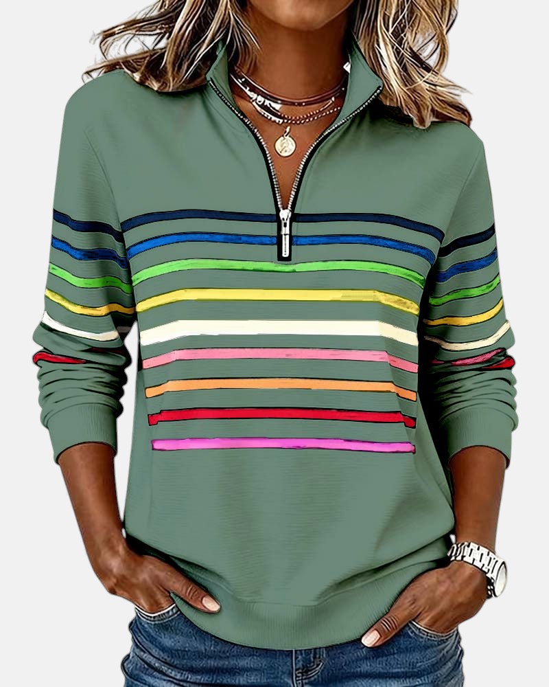 JUDITH | RAINBOW STRIPED ZIP SWEATSHIRT