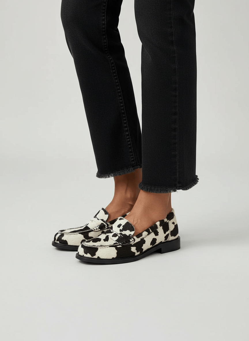 COWPRINT | BLACK AND WHITE LOAFERS