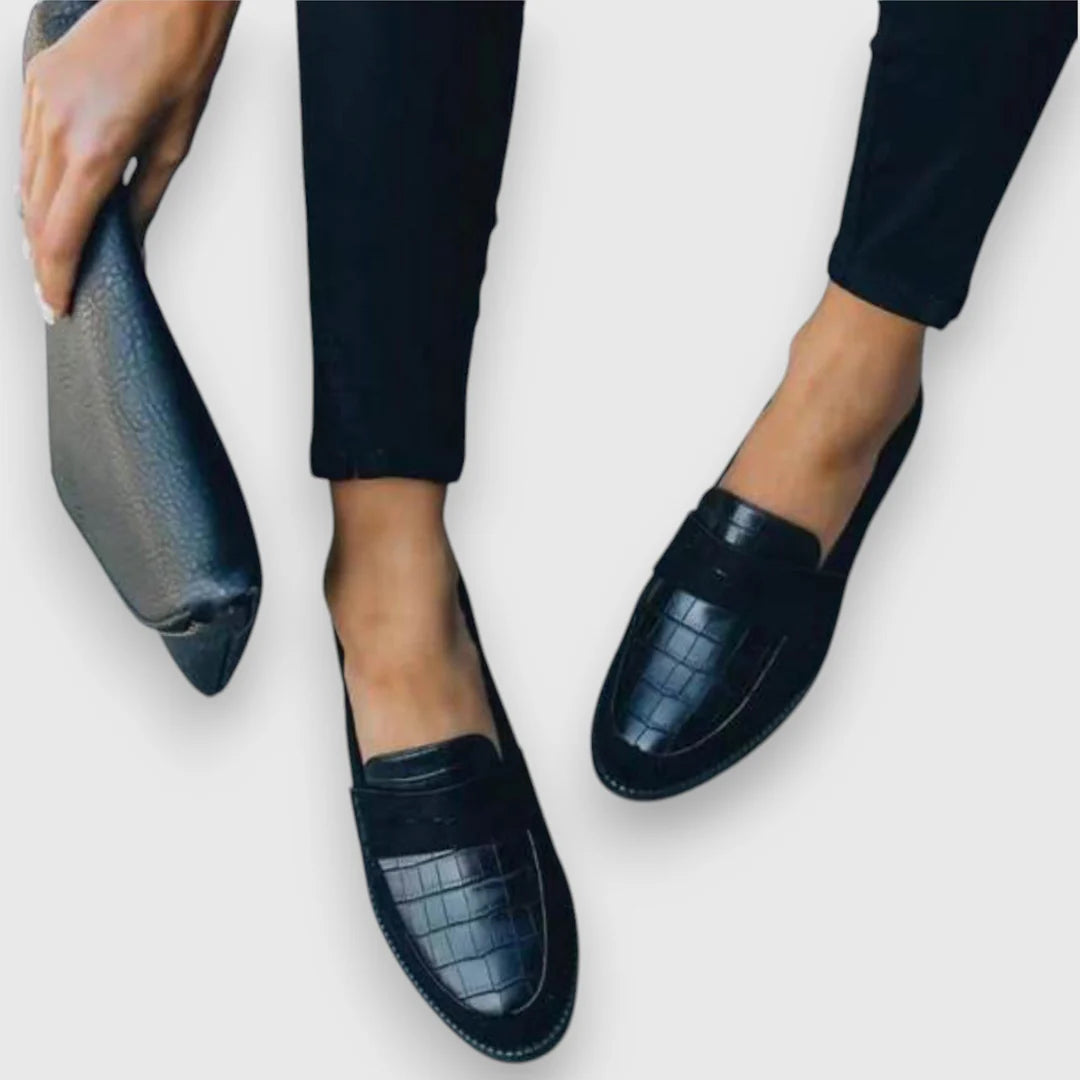 LUXELOAF | BLACK CROC-EFFECT LOAFERS