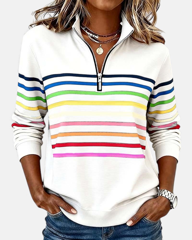 JUDITH | RAINBOW STRIPED ZIP SWEATSHIRT