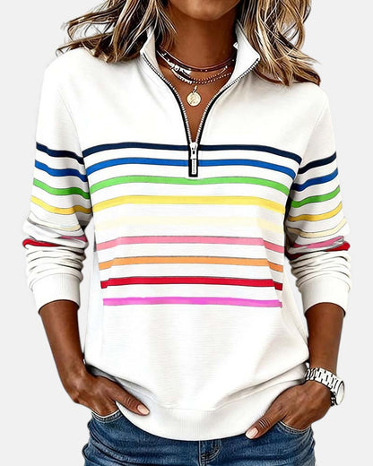JUDITH | RAINBOW STRIPED ZIP SWEATSHIRT