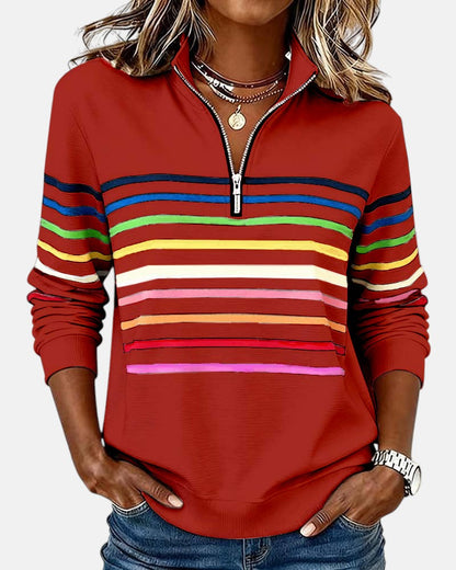 JUDITH | RAINBOW STRIPED ZIP SWEATSHIRT