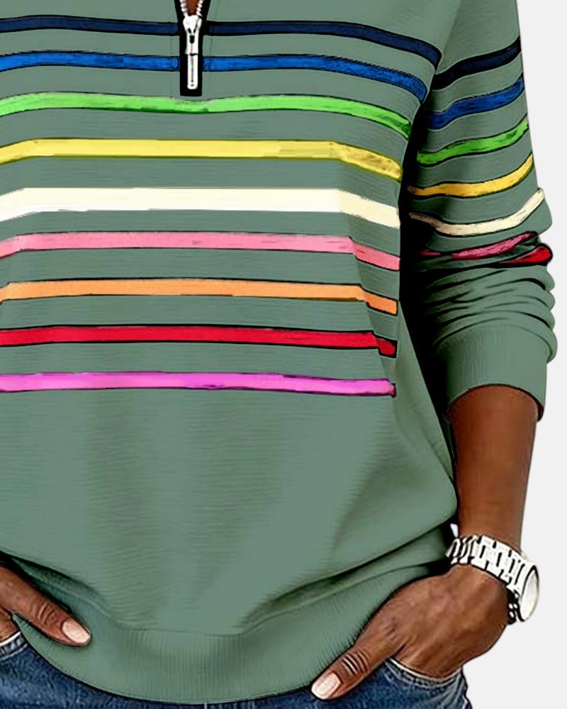 JUDITH | RAINBOW STRIPED ZIP SWEATSHIRT