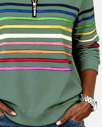 JUDITH | RAINBOW STRIPED ZIP SWEATSHIRT
