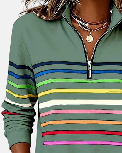 JUDITH | RAINBOW STRIPED ZIP SWEATSHIRT