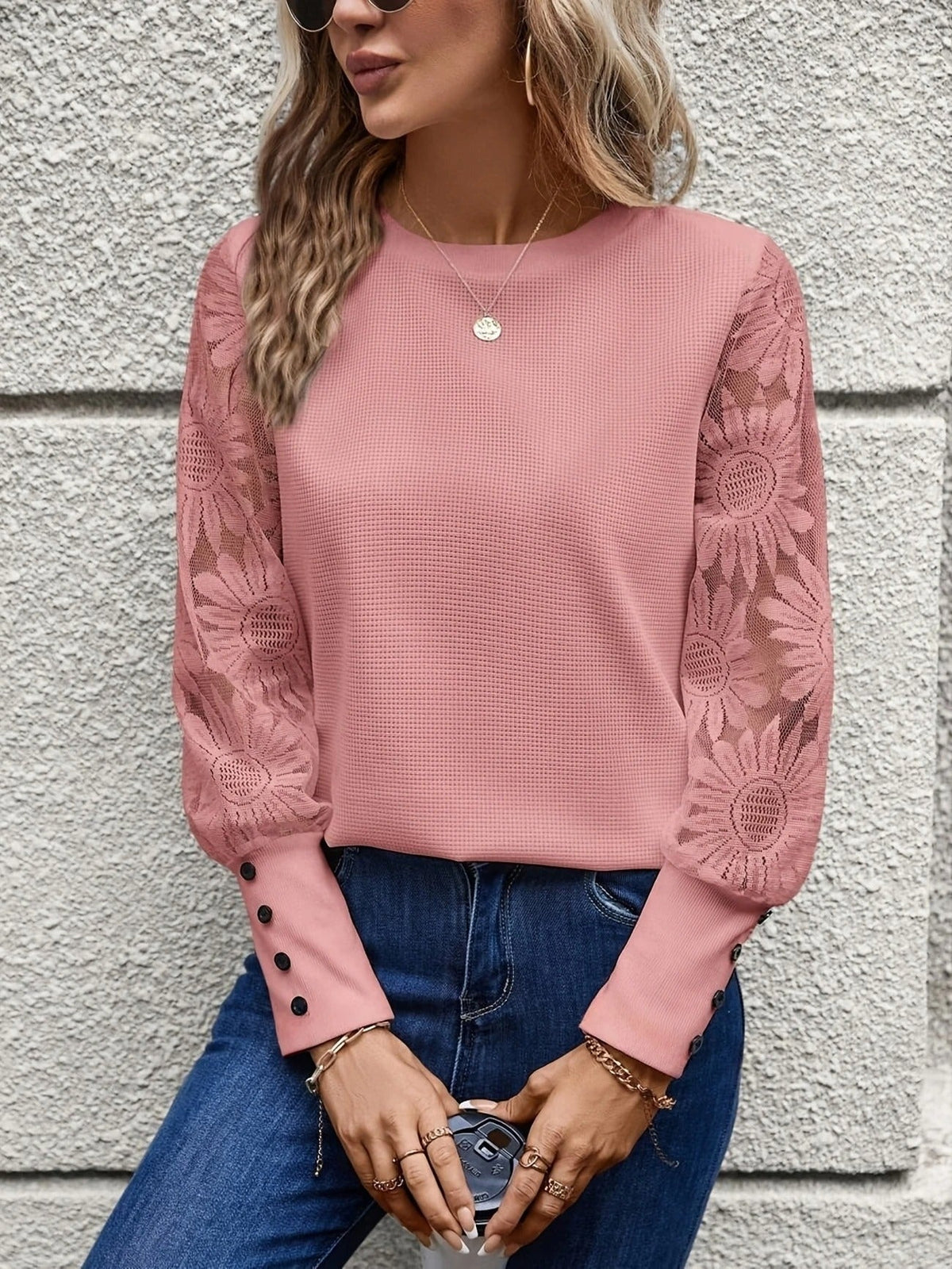 EMMA | LACE SLEEVE KNIT TOP