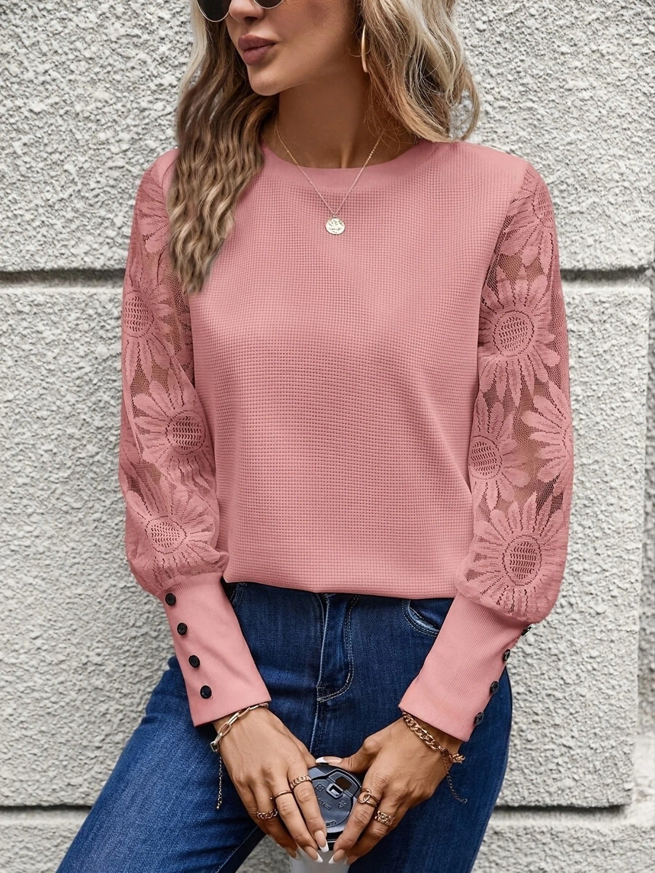 EMMA | LACE SLEEVE KNIT TOP