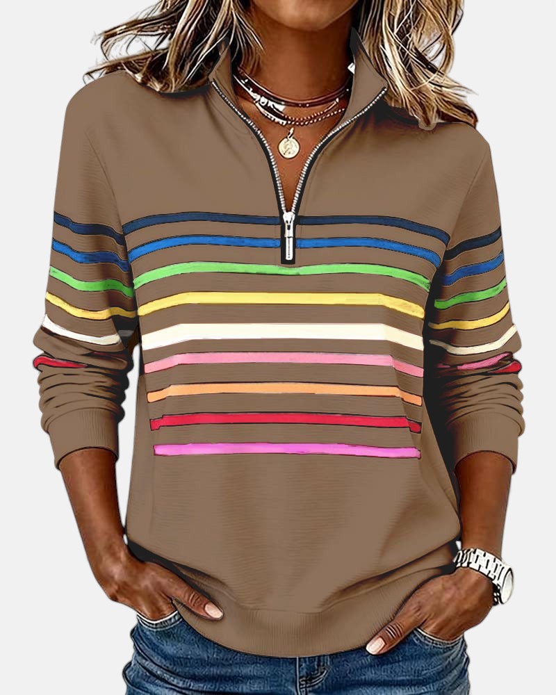 JUDITH | RAINBOW STRIPED ZIP SWEATSHIRT