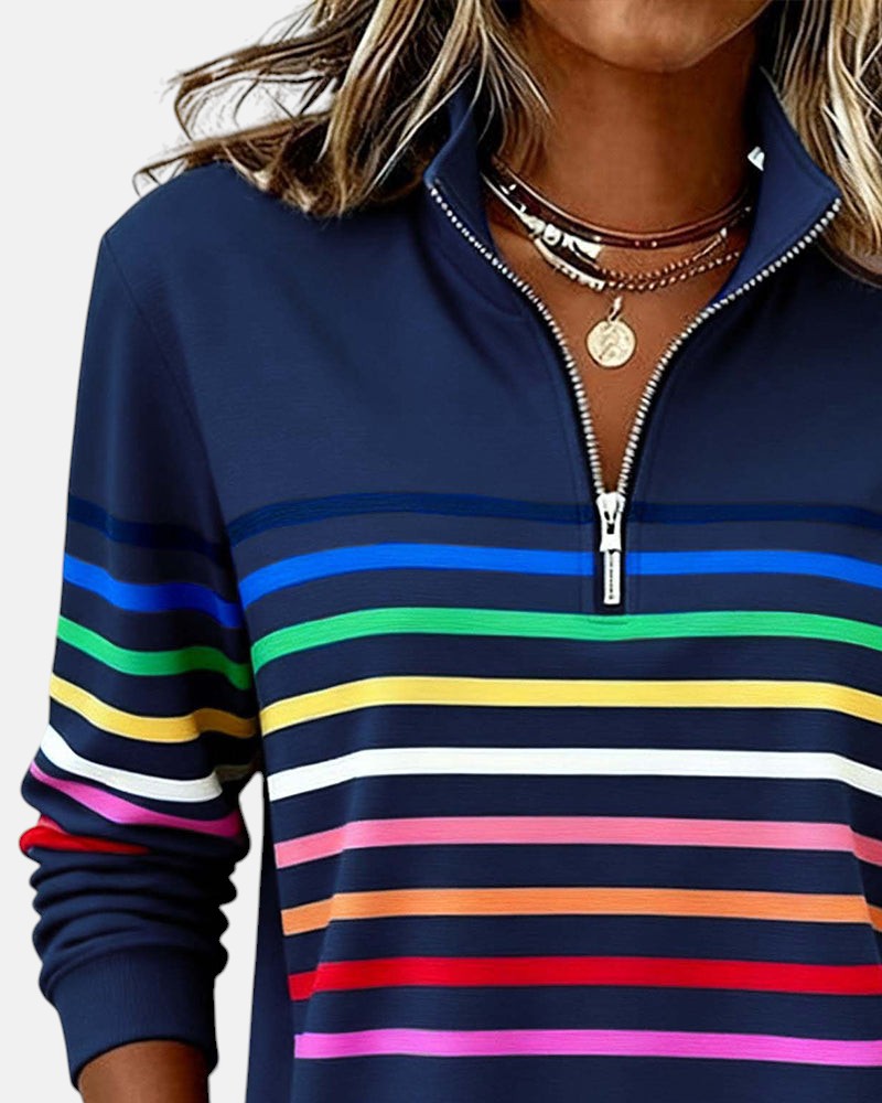 JUDITH | RAINBOW STRIPED ZIP SWEATSHIRT