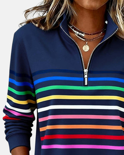 JUDITH | RAINBOW STRIPED ZIP SWEATSHIRT