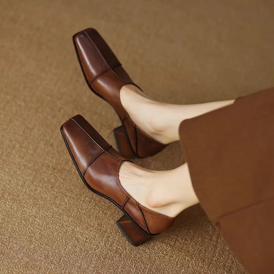 BLOCKSTEP | SQUARE-TOE BROWN HEELS